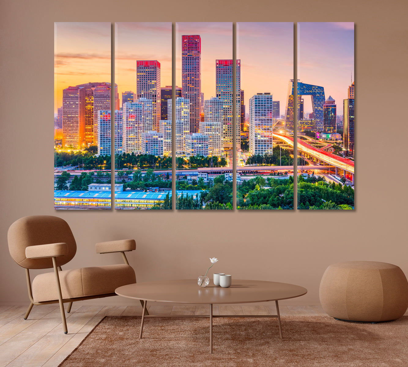 Beijing City Skyline at Dusk Canvas Print-Canvas Print-CetArt-1 Panel-24x16 inches-CetArt