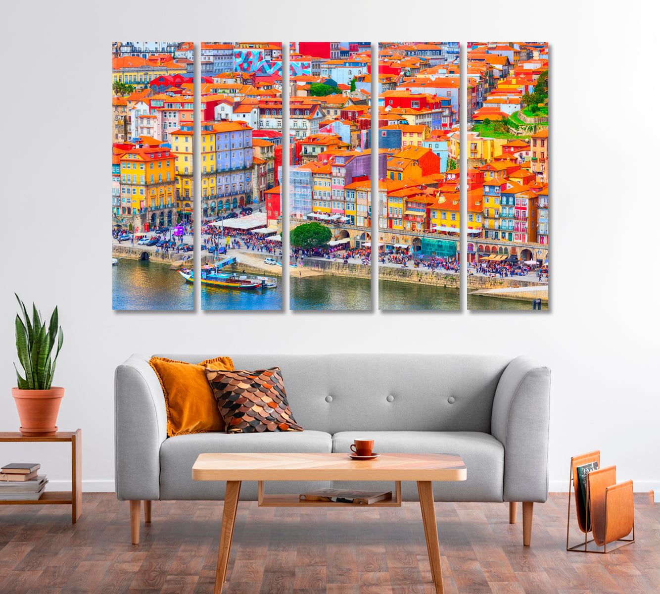 Colorful Houses at Ribeira District Porto Town Portugal Canvas Print-Canvas Print-CetArt-1 Panel-24x16 inches-CetArt