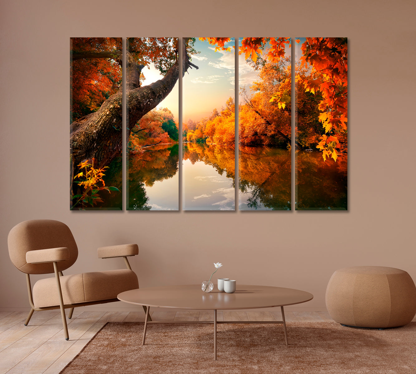 Amazing Autumn on River in Forest Canvas Print-Canvas Print-CetArt-1 Panel-24x16 inches-CetArt