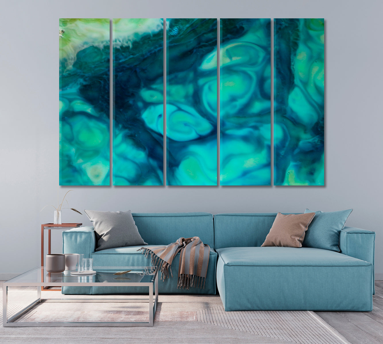 Deep Blue Abstract Fantasy Swirls and Bubbles Canvas Print-Canvas Print-CetArt-5 Panels-36x24 inches-CetArt