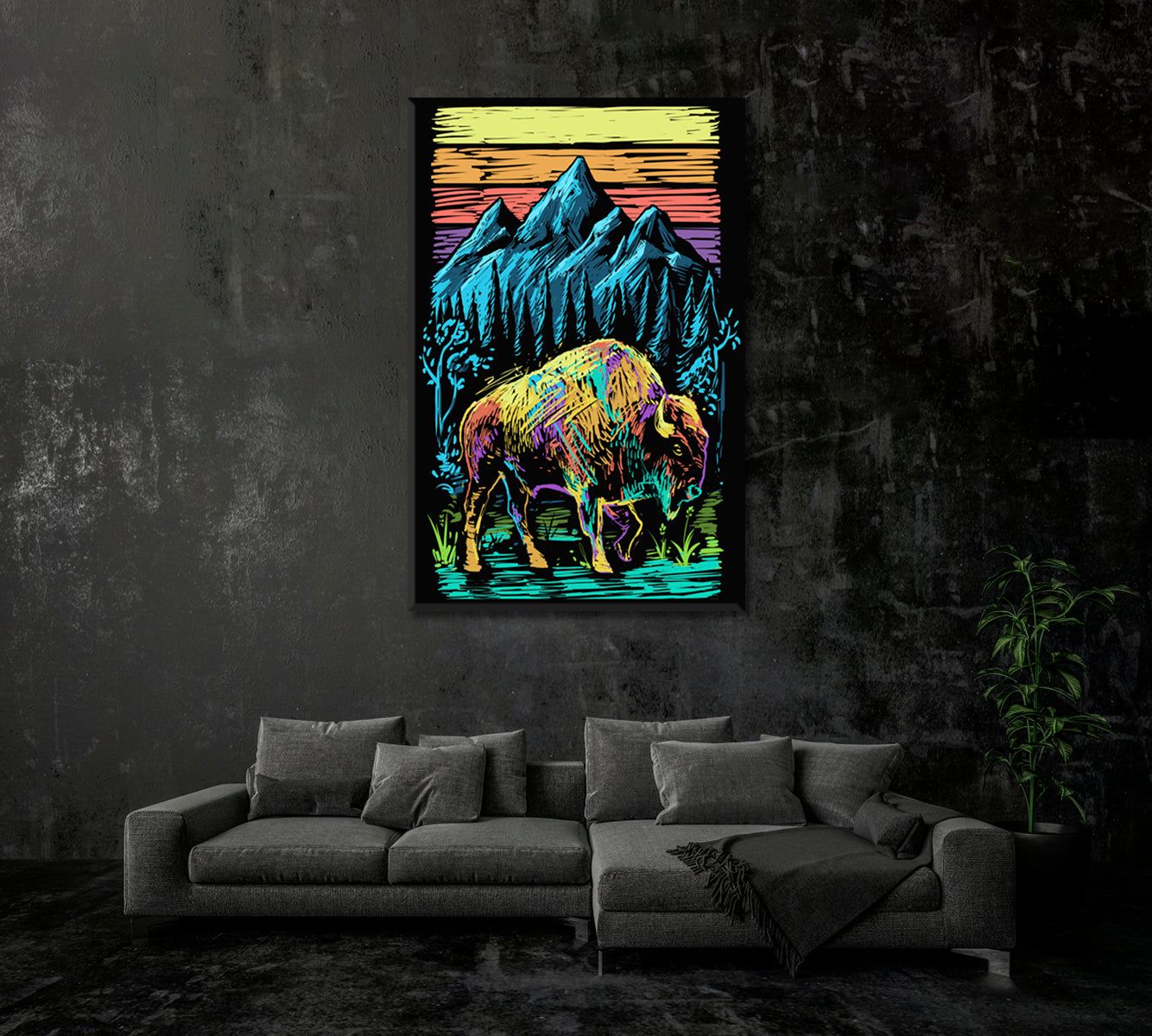 Abstract Colorful Bison in Yellowstone National Park Canvas Print-Canvas Print-CetArt-1 panel-16x24 inches-CetArt