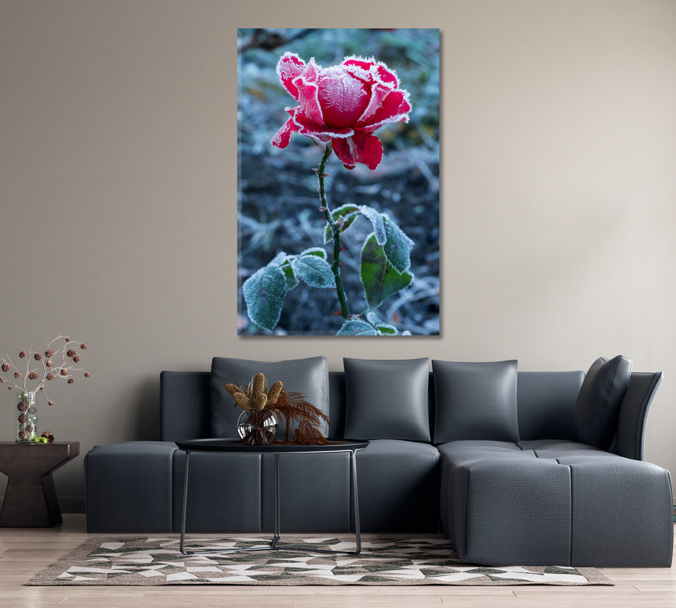 Frosty Red Rose Canvas Print-Canvas Print-CetArt-1 panel-16x24 inches-CetArt