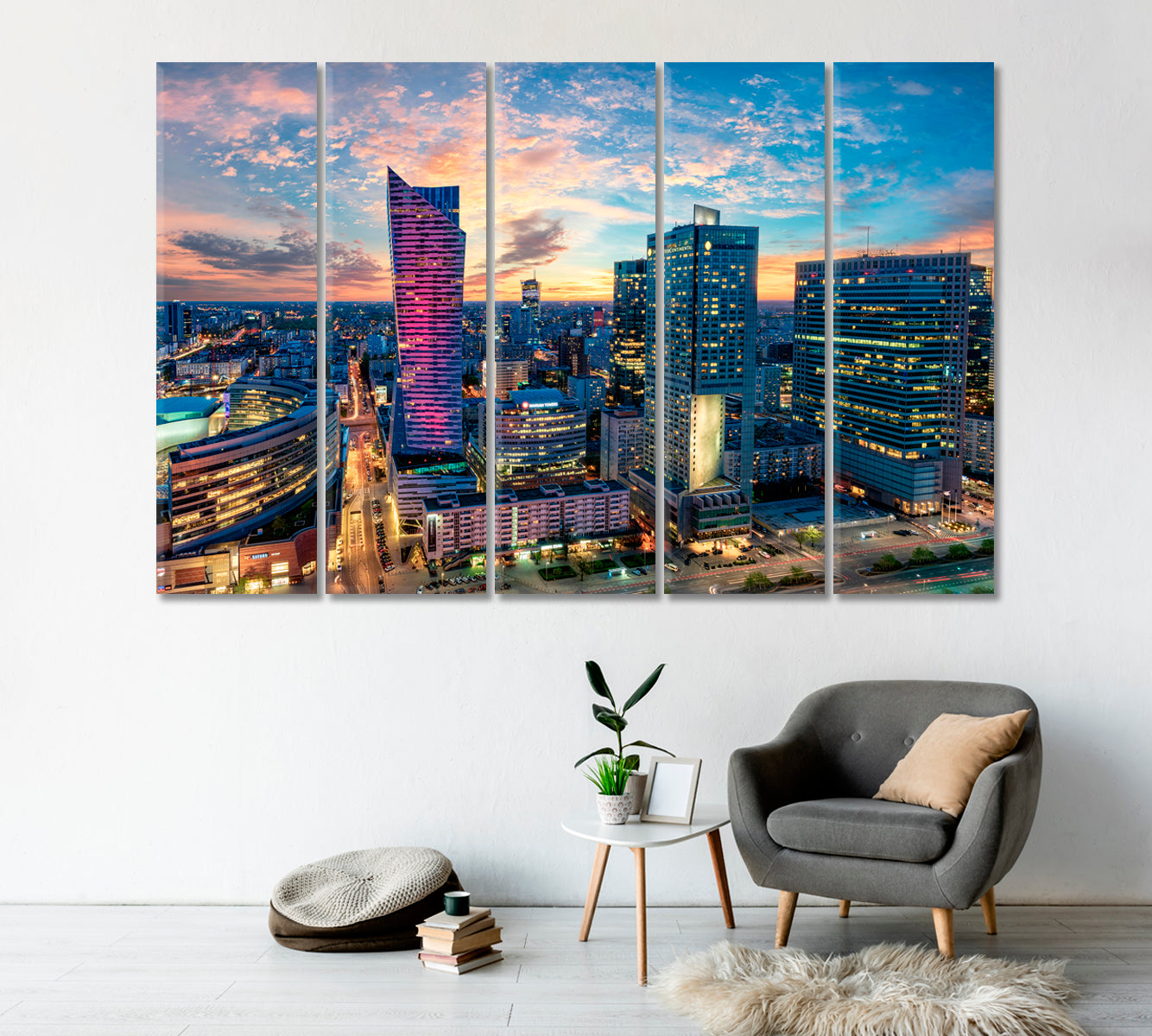 Warsaw City with Modern Skyscrapers at Sunset Canvas Print-Canvas Print-CetArt-1 Panel-24x16 inches-CetArt