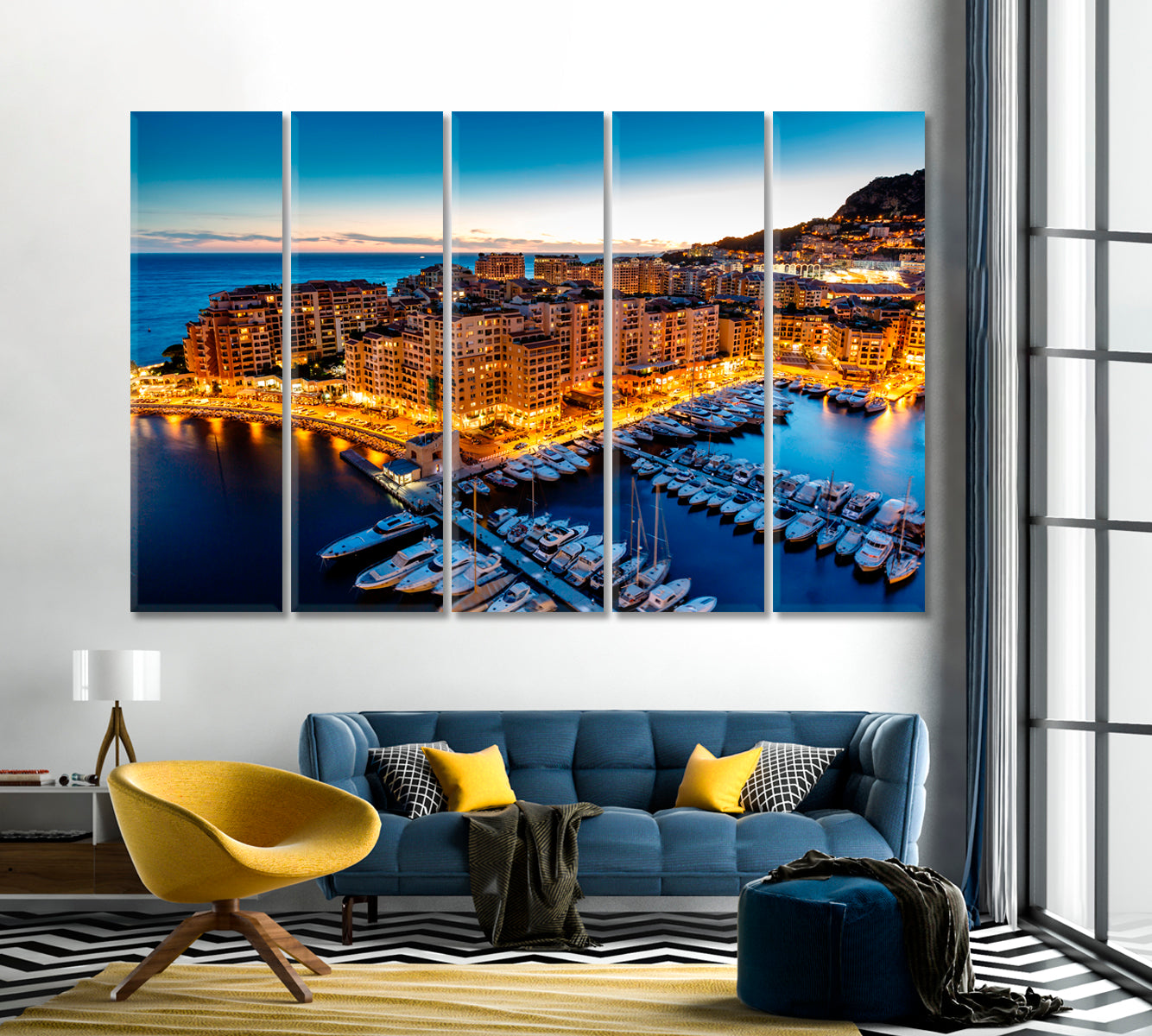 Fontvieille Town and Harbor with Luxury Yachts Monaco Canvas Print-Canvas Print-CetArt-1 Panel-24x16 inches-CetArt