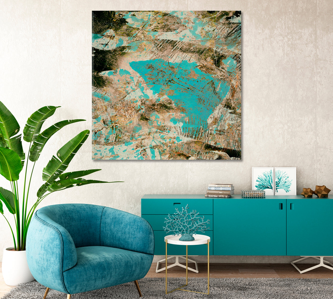 Abstract Brown and Turquoise Pattern Canvas Print-Canvas Print-CetArt-1 panel-12x12 inches-CetArt