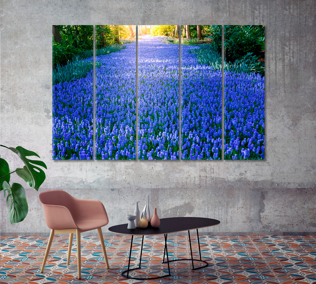 Amazing Bluebonnets Field in Forest Canvas Print-Canvas Print-CetArt-1 Panel-24x16 inches-CetArt