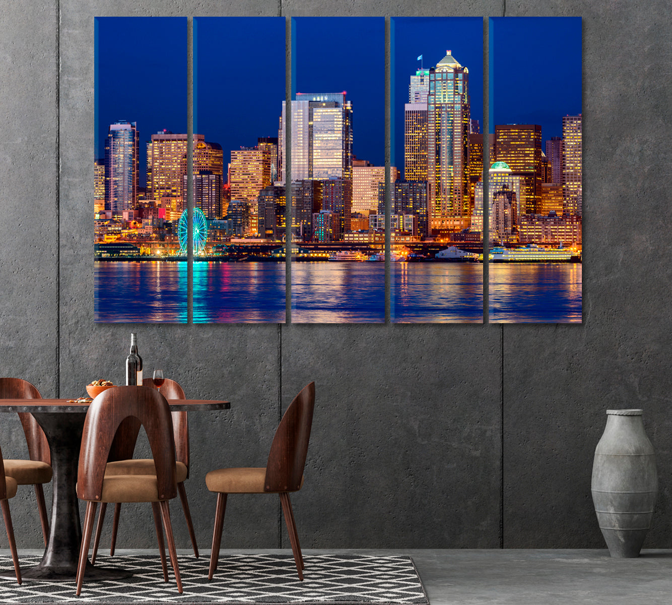 Night Illumination High Rise Buildings Seattle Washington Canvas Print-Canvas Print-CetArt-1 Panel-24x16 inches-CetArt