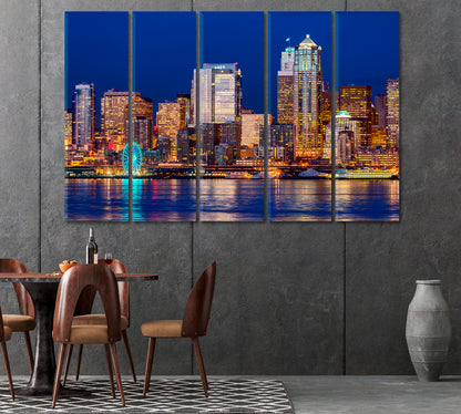 Night Illumination High Rise Buildings Seattle Washington Canvas Print-Canvas Print-CetArt-1 Panel-24x16 inches-CetArt