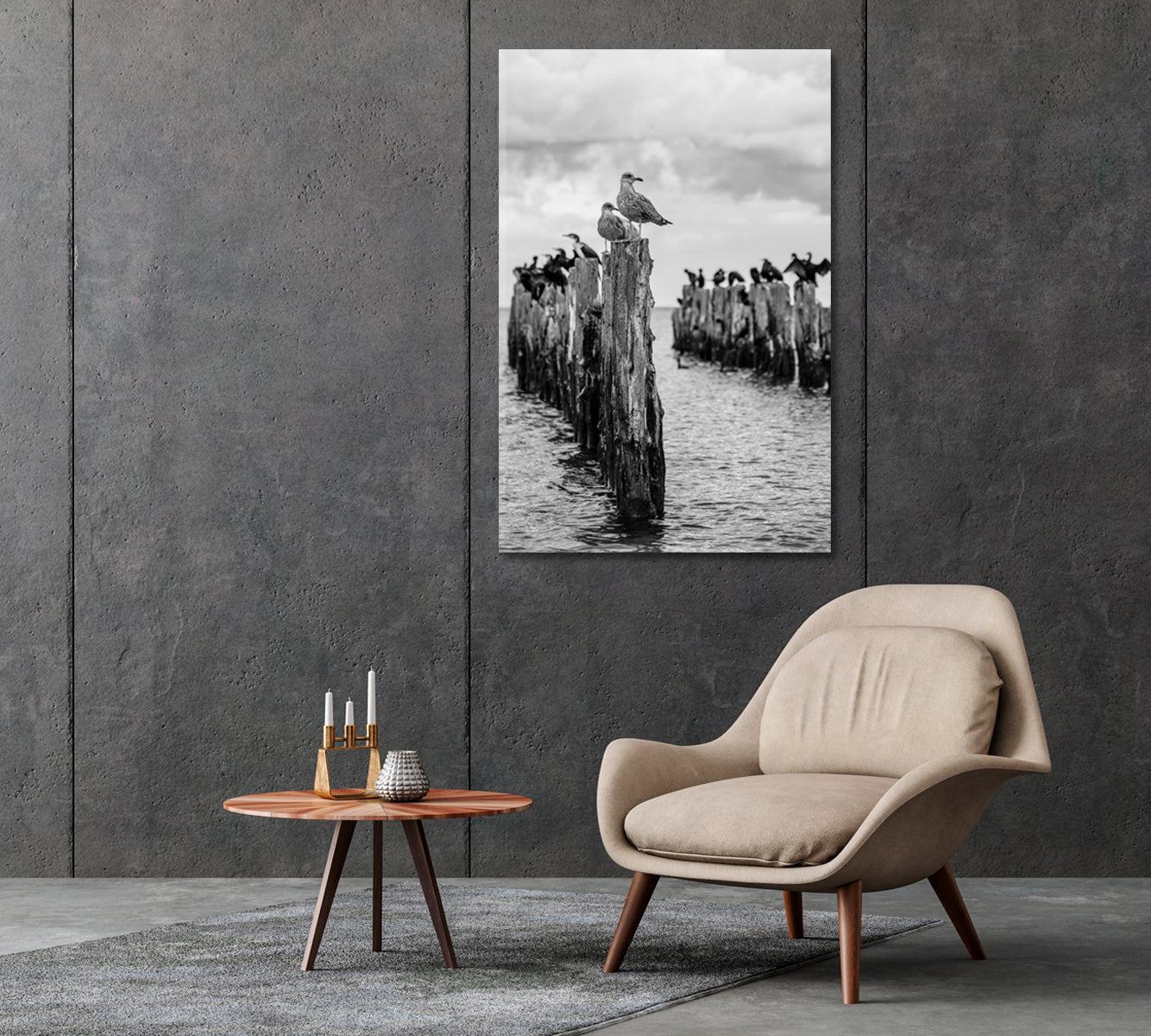 Seagull on Old Pier Canvas Print-Canvas Print-CetArt-1 panel-16x24 inches-CetArt