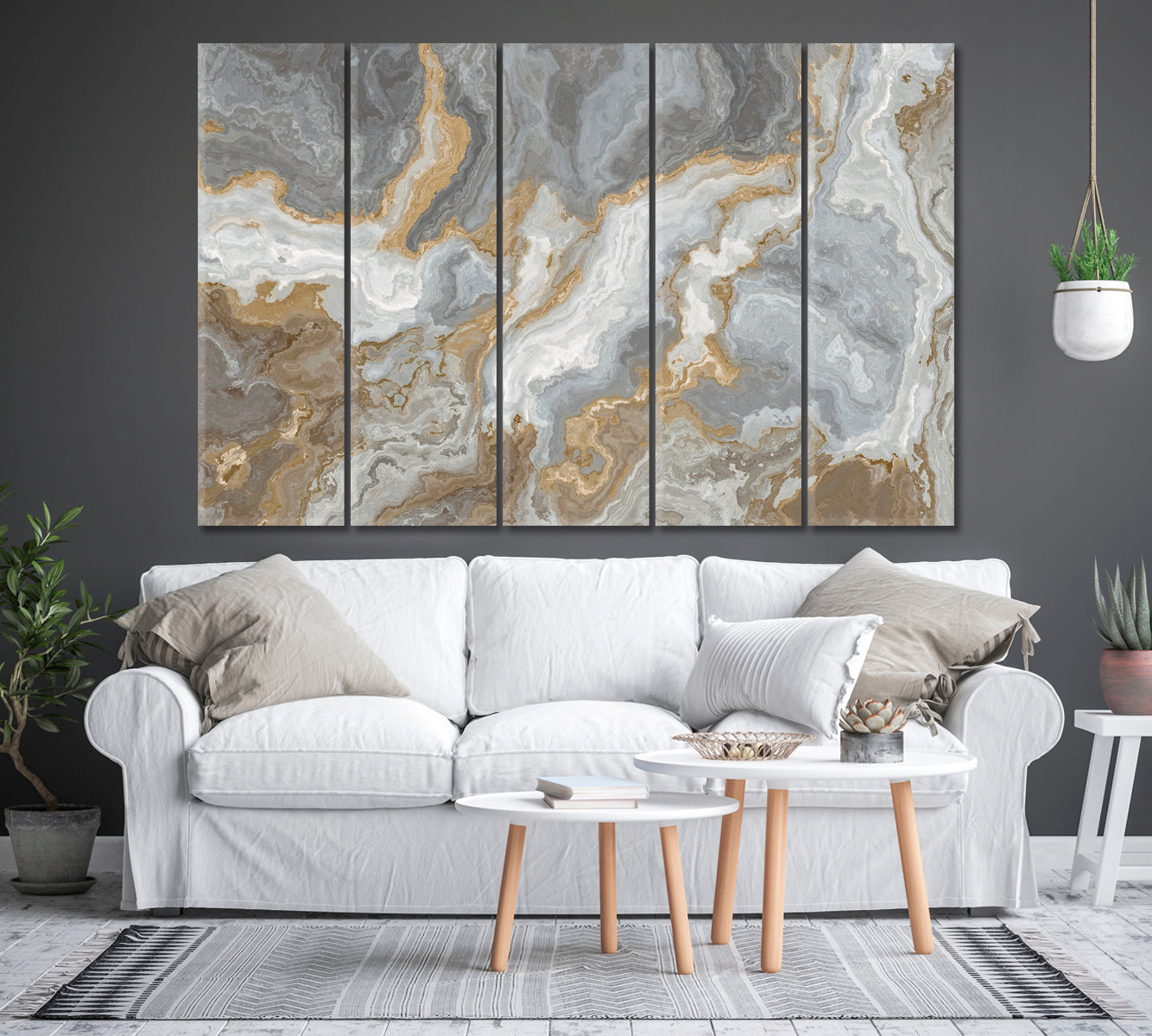 Gray Marble with Golden Veins Canvas Print-Canvas Print-CetArt-1 Panel-24x16 inches-CetArt