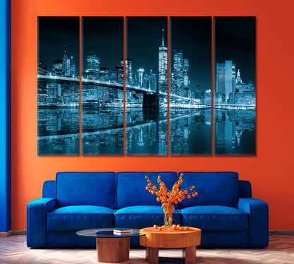 Night Reflection of the Famous Brooklyn Bridge Canvas Print-Canvas Print-CetArt-1 Panel-24x16 inches-CetArt