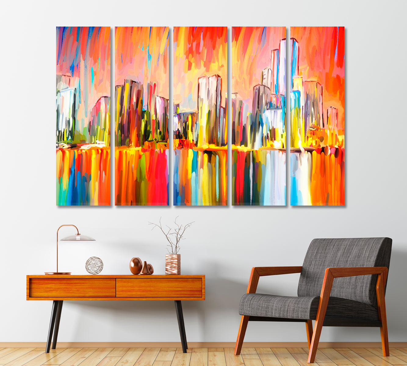 Abstract Colorful City Reflected in Water Canvas Print-Canvas Print-CetArt-1 Panel-24x16 inches-CetArt