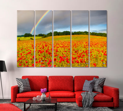 Rainbow over Poppy Field Canvas Print-Canvas Print-CetArt-1 Panel-24x16 inches-CetArt