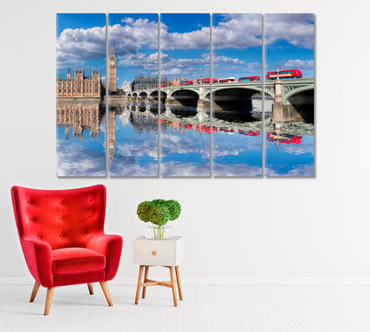 Big Ben and Westminster Bridge with Red Buses London Canvas Print-Canvas Print-CetArt-1 Panel-24x16 inches-CetArt