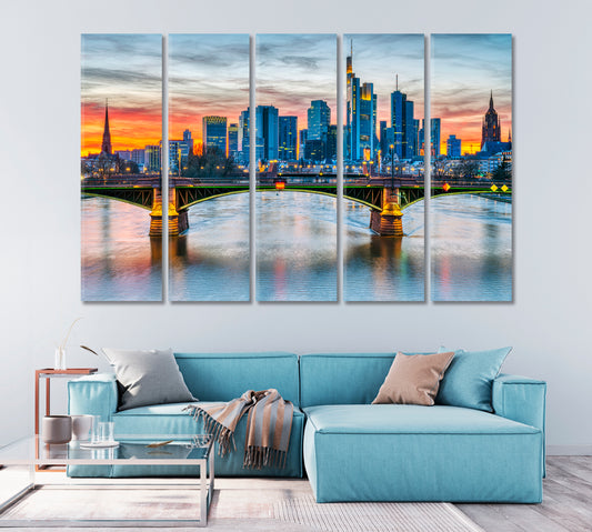 Frankfurt Skyscrapers and Main River Germany Canvas Print-Canvas Print-CetArt-1 Panel-24x16 inches-CetArt