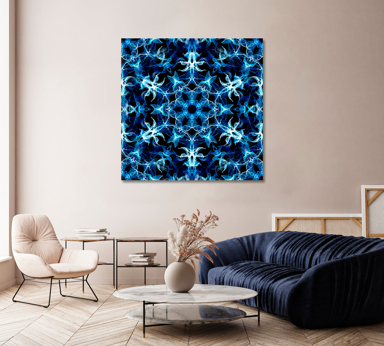 Abstract Blue Kaleidoscope Pattern Canvas Print-Canvas Print-CetArt-1 panel-12x12 inches-CetArt