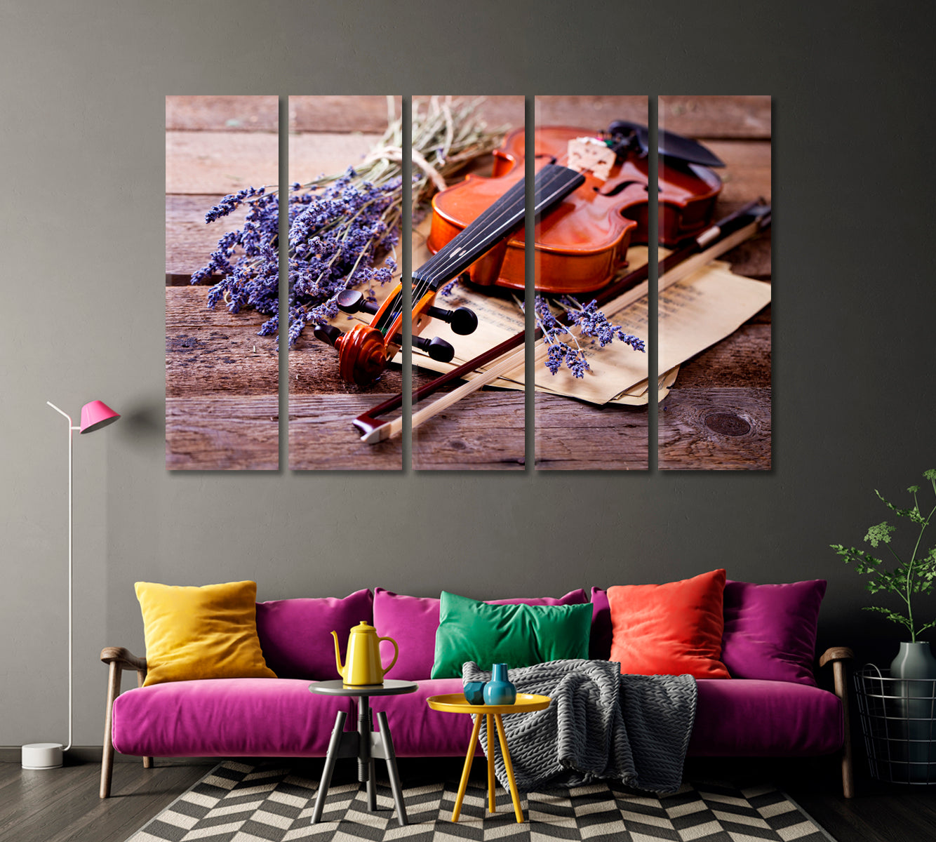 Violin and Lavender Flowers Canvas Print-Canvas Print-CetArt-1 Panel-24x16 inches-CetArt