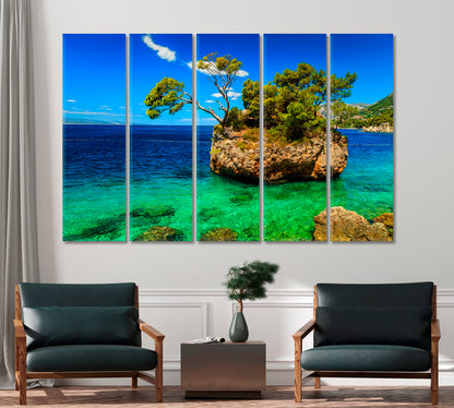 Landscape with Rocky Island on Brela Beach Croatia Canvas Print-Canvas Print-CetArt-1 Panel-24x16 inches-CetArt