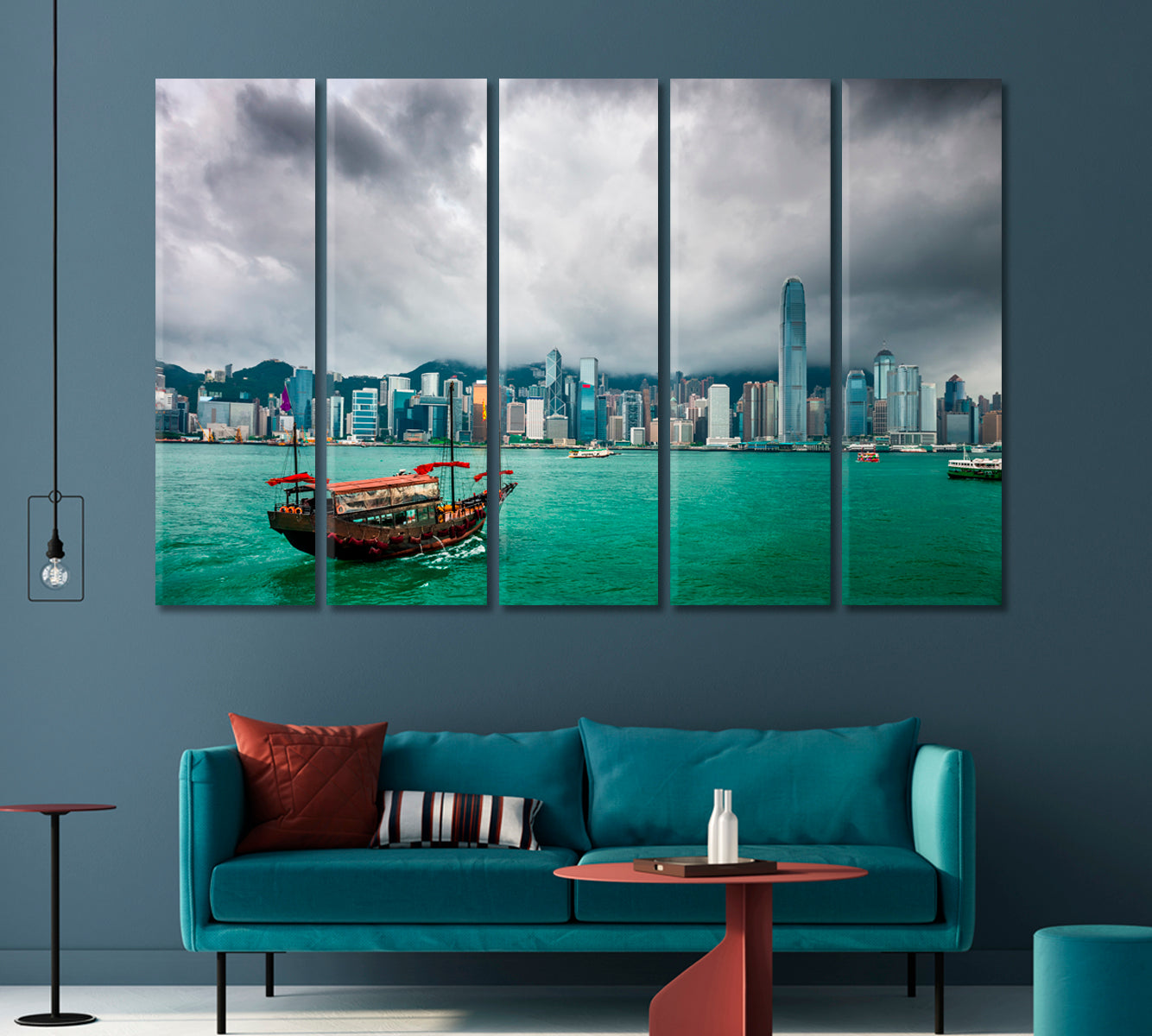 Hong Kong Cityscape with Boats in River Canvas Print-Canvas Print-CetArt-1 Panel-24x16 inches-CetArt