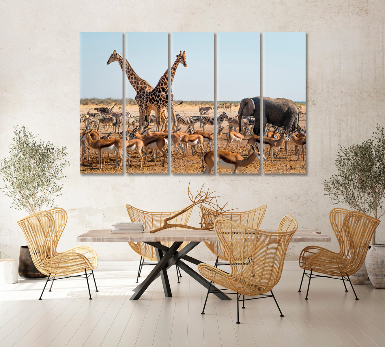 Wild Animals Around Waterhole in Etosha National Park Namibia Africa Canvas Print-Canvas Print-CetArt-1 Panel-24x16 inches-CetArt