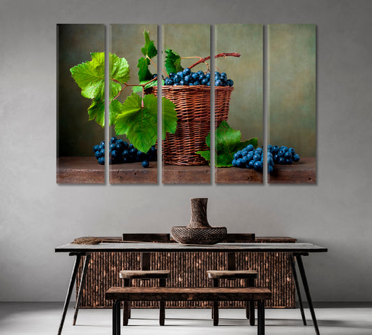 Still Life Grapes in Basket Canvas Print-Canvas Print-CetArt-1 Panel-24x16 inches-CetArt