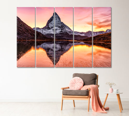 Matterhorn Mountain Peak Reflected in Riffelsee Lake Switzerland Canvas Print-Canvas Print-CetArt-1 Panel-24x16 inches-CetArt