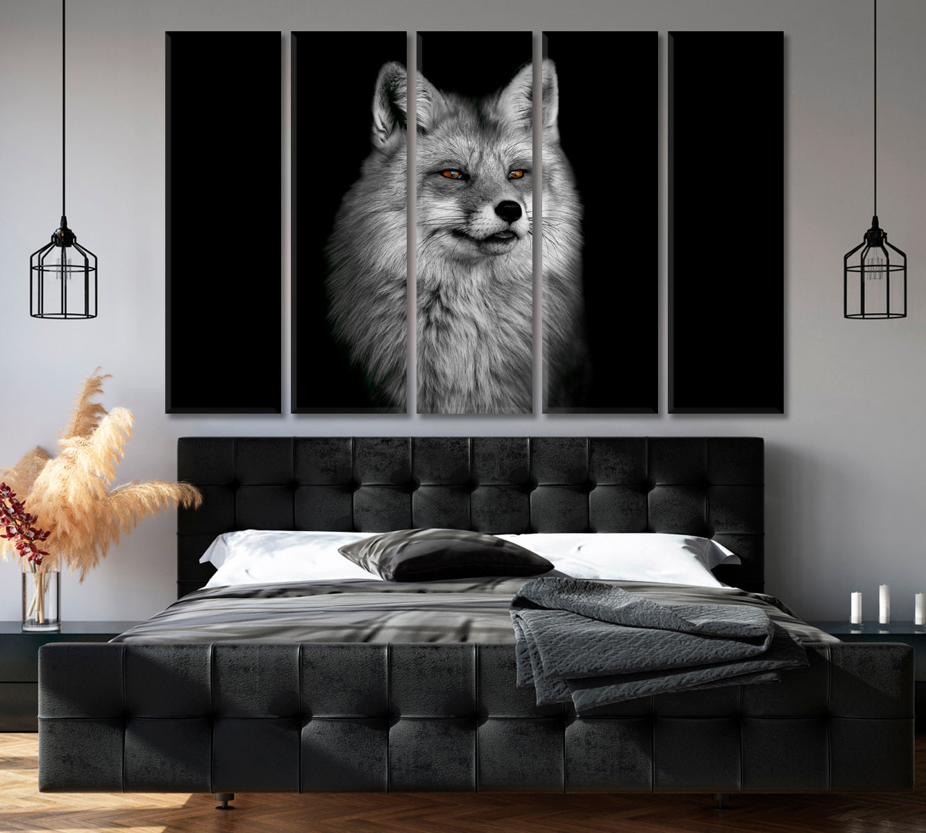 Beautiful Fox Portrait in Black and White Canvas Print-Canvas Print-CetArt-1 Panel-24x16 inches-CetArt