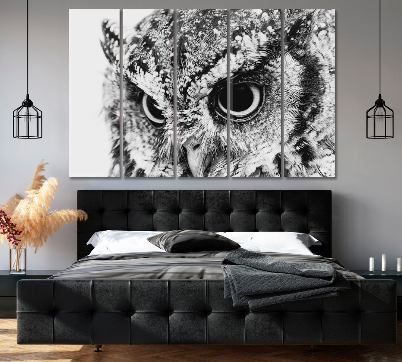 Wild Owl in Black and White Canvas Print-Canvas Print-CetArt-1 Panel-24x16 inches-CetArt