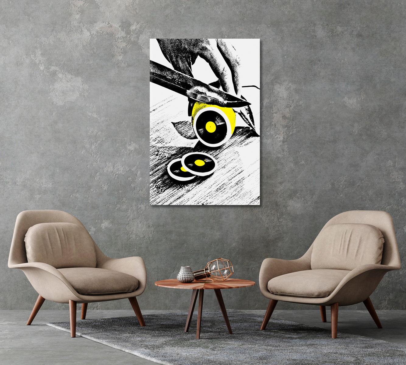 Abstract Lemon Cut Vinyl Record Canvas Print-Canvas Print-CetArt-1 panel-16x24 inches-CetArt