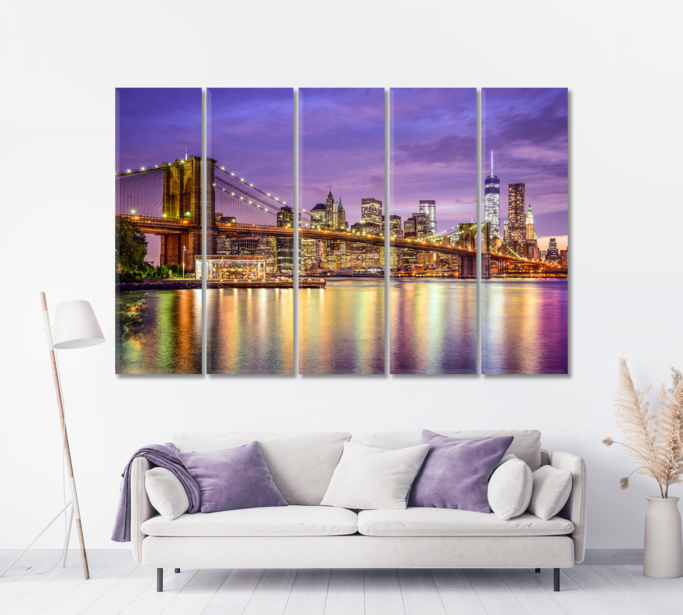 Manhattan Financial District and Brooklyn Bridge at Sunset Canvas Print-Canvas Print-CetArt-1 Panel-24x16 inches-CetArt