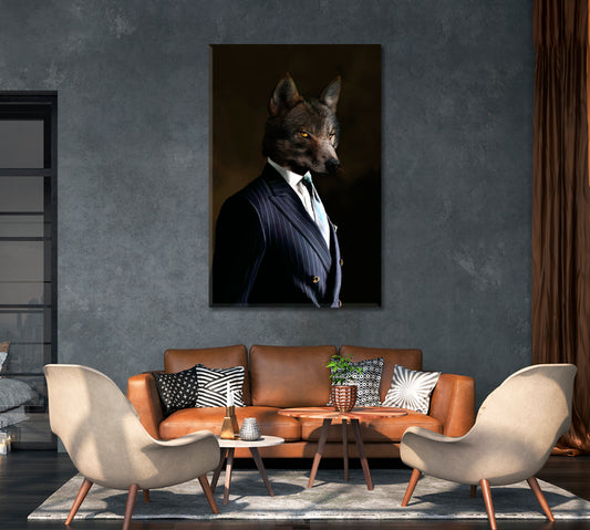 Wolf Businessman Canvas Print-Canvas Print-CetArt-1 panel-16x24 inches-CetArt