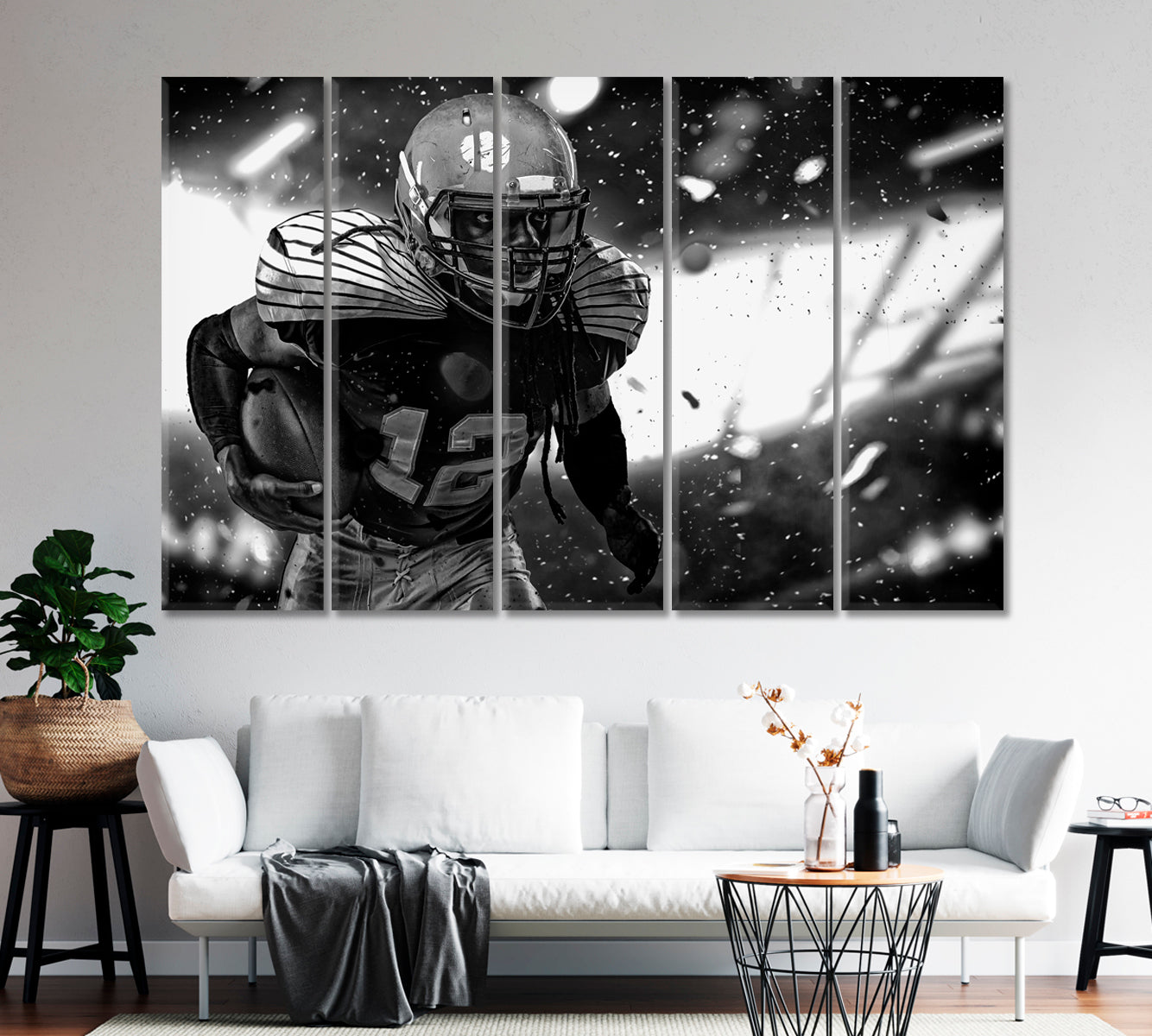 American Football Player in Black and White Canvas Print-Canvas Print-CetArt-1 Panel-24x16 inches-CetArt