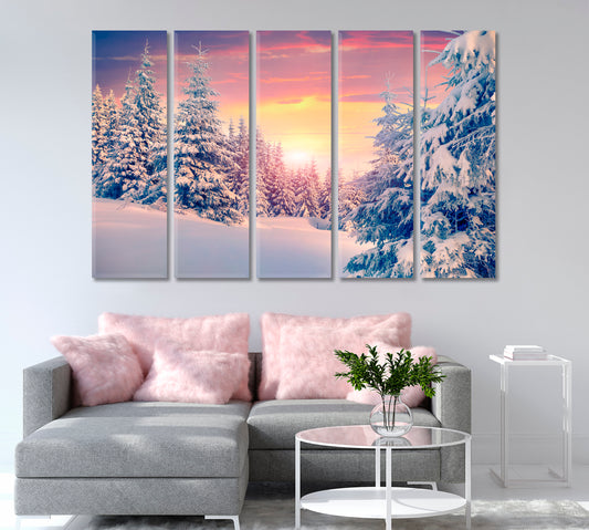 Colorful Winter Sunset in Forest Canvas Print-Canvas Print-CetArt-1 Panel-24x16 inches-CetArt