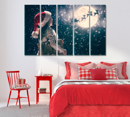 Santa Claus Flies in Sleigh Canvas Print-Canvas Print-CetArt-1 Panel-24x16 inches-CetArt