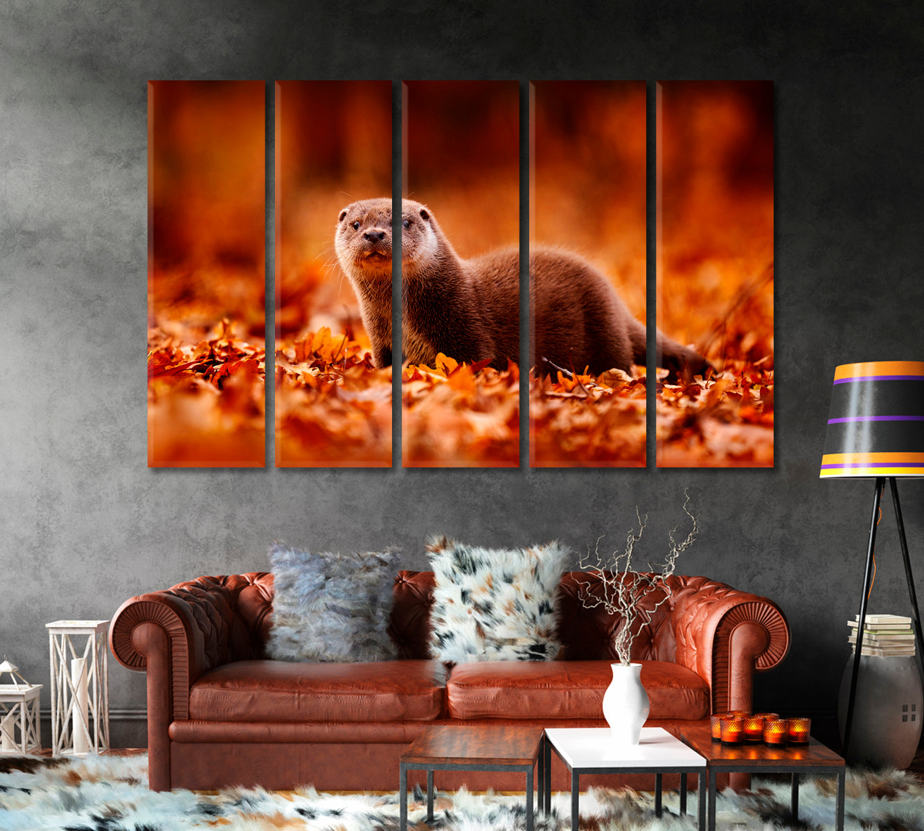 Eurasian Otter in Autumn Leaves Canvas Print-Canvas Print-CetArt-1 Panel-24x16 inches-CetArt