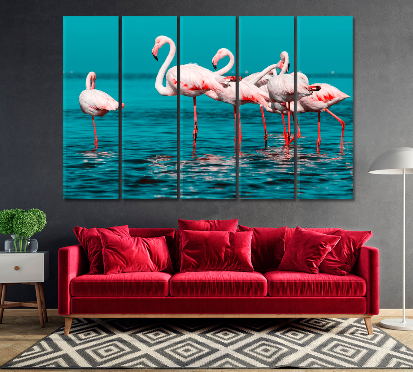 Group of White Flamingos Standing in Water Canvas Print-Canvas Print-CetArt-1 Panel-24x16 inches-CetArt