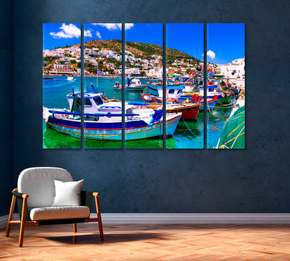 Fishing Village with Boats Leros Island Dodecanese Greece Canvas Print-Canvas Print-CetArt-1 Panel-24x16 inches-CetArt