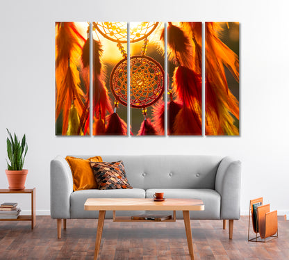 Dreamcatcher with Orange and Red Feathers Canvas Print-Canvas Print-CetArt-1 Panel-24x16 inches-CetArt