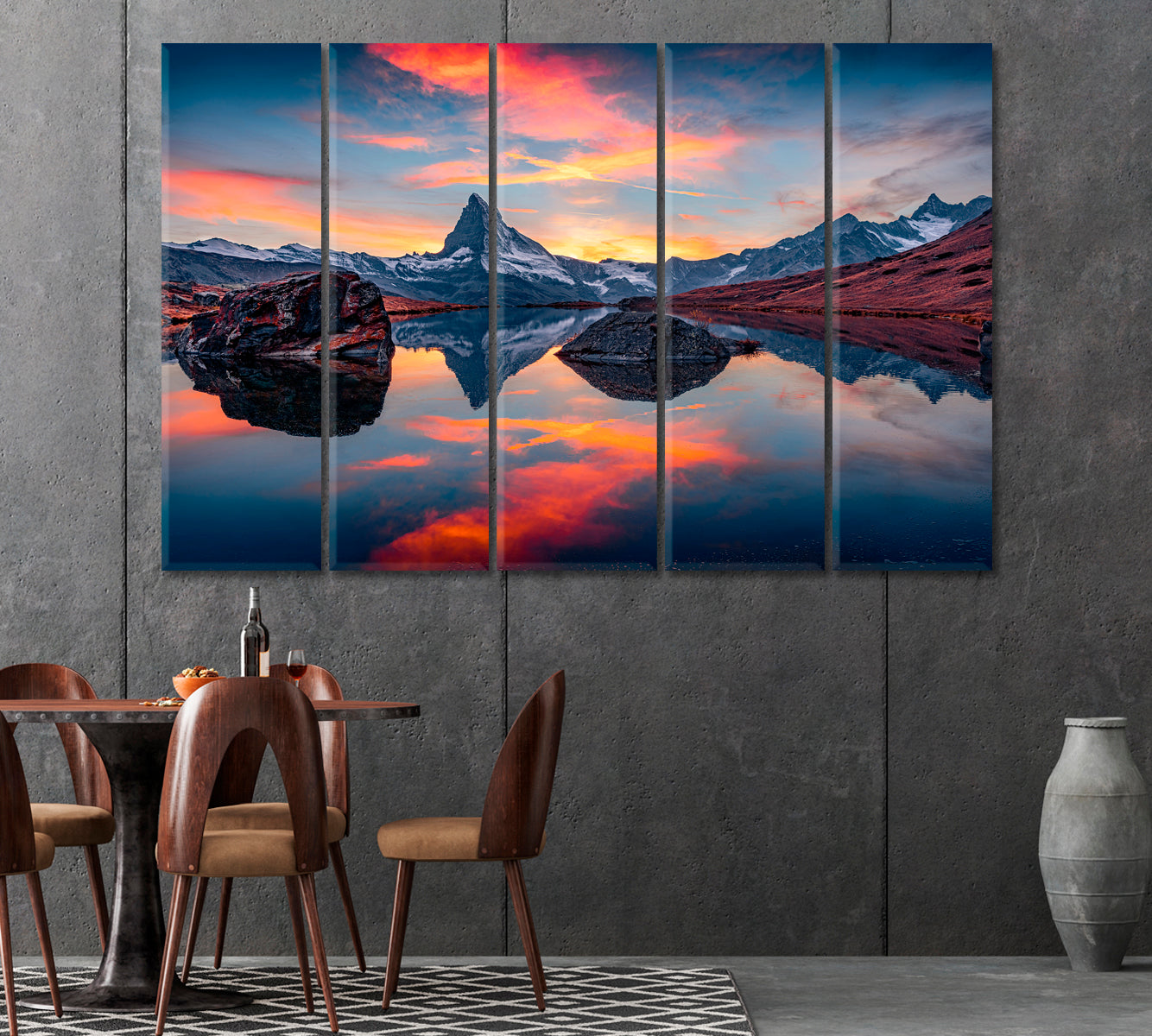 Matterhorn Mirroring in Lake Stellisee Switzerland Canvas Print-Canvas Print-CetArt-1 Panel-24x16 inches-CetArt