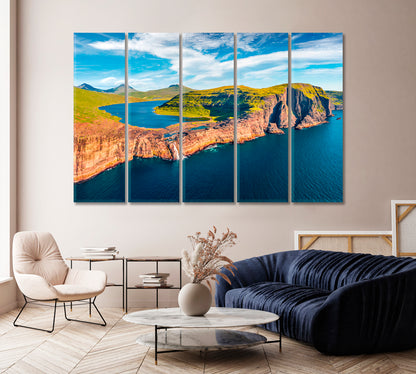 Bosdalafossur Waterfall Sorvagsvatn Lake Faroe Islands Canvas Print-Canvas Print-CetArt-1 Panel-24x16 inches-CetArt