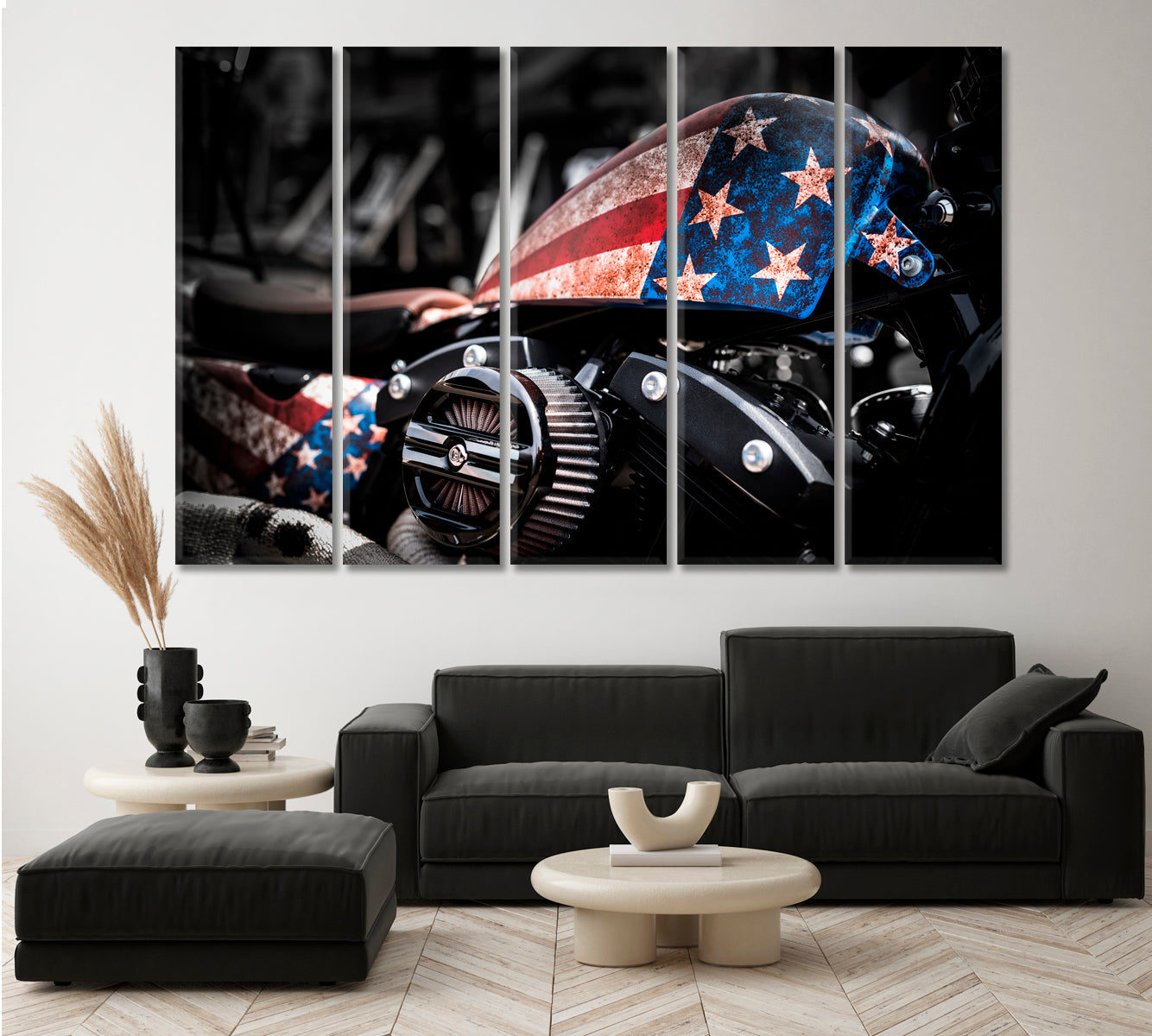 American Motorbike with US Flag Canvas Print-Canvas Print-CetArt-1 Panel-24x16 inches-CetArt