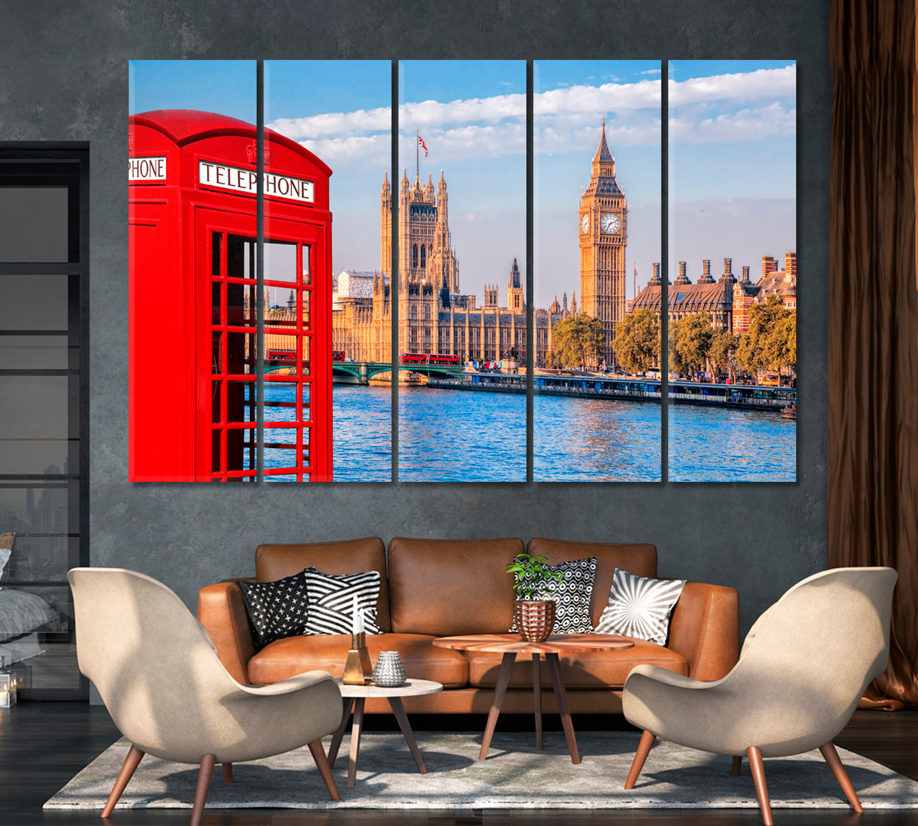 London Symbols Big Ben and Red Phone Booth UK Canvas Print-Canvas Print-CetArt-1 Panel-24x16 inches-CetArt