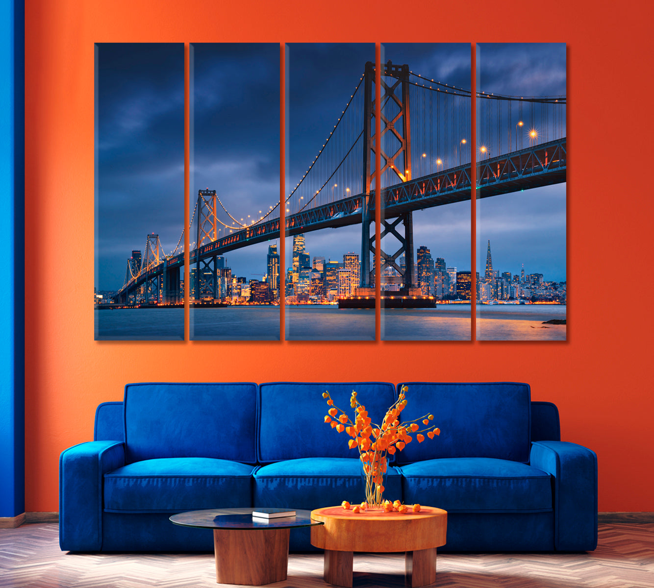 Downtown San Francisco with Oakland Bridge USA Canvas Print-Canvas Print-CetArt-1 Panel-24x16 inches-CetArt