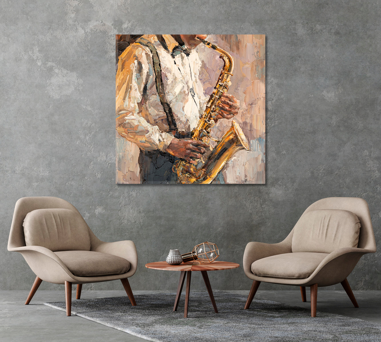 Jazzman Playing Saxophone Canvas Print-Canvas Print-CetArt-1 panel-12x12 inches-CetArt