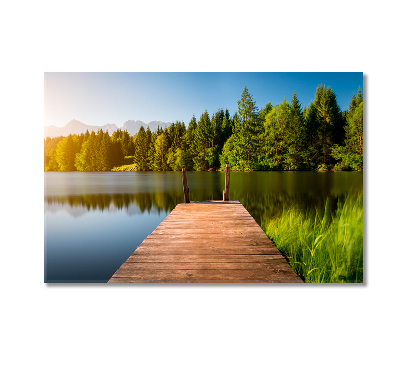 Wooden Pier in Lake Alps Mountain Landscape Canvas Print-Canvas Print-CetArt-1 Panel-24x16 inches-CetArt