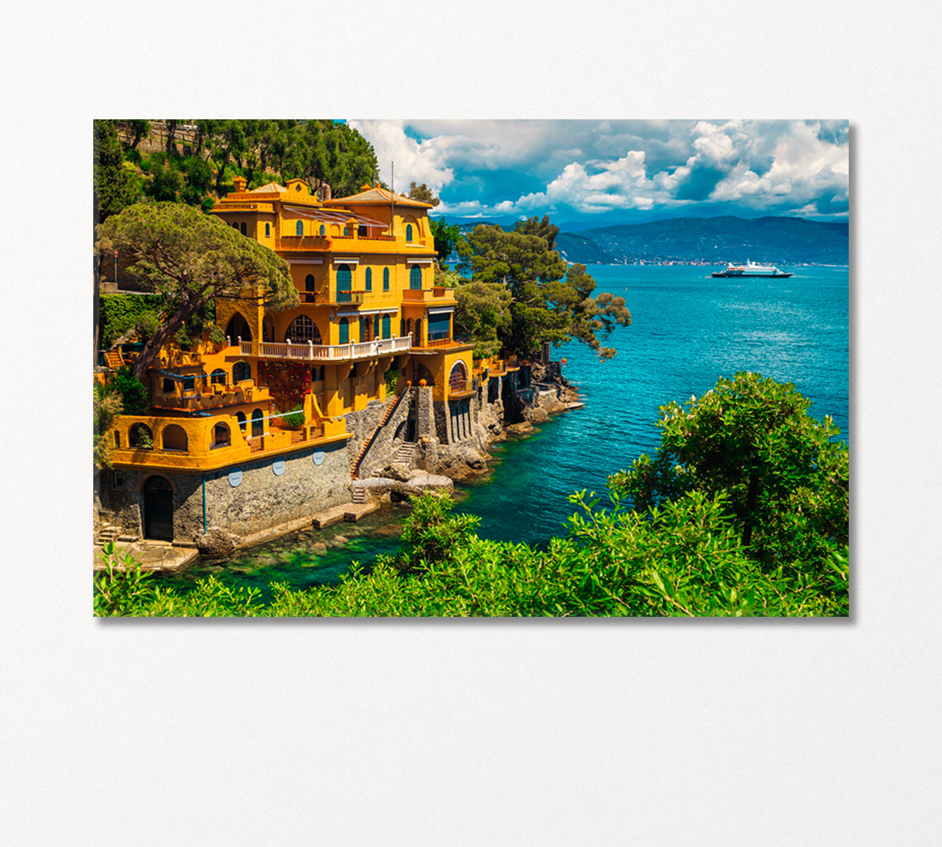 Luxury House on Promenade of Portofino Bay Italy Canvas Print-Canvas Print-CetArt-1 Panel-24x16 inches-CetArt