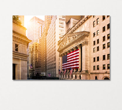 New York Stock Exchange with Flag USA Canvas Print-Canvas Print-CetArt-1 Panel-24x16 inches-CetArt