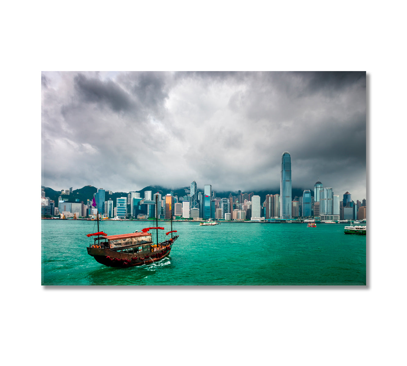 Hong Kong Cityscape with Boats in River Canvas Print-Canvas Print-CetArt-1 Panel-24x16 inches-CetArt