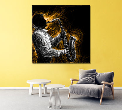 Abstract Jazz Saxophone Player Canvas Print-Canvas Print-CetArt-1 panel-12x12 inches-CetArt