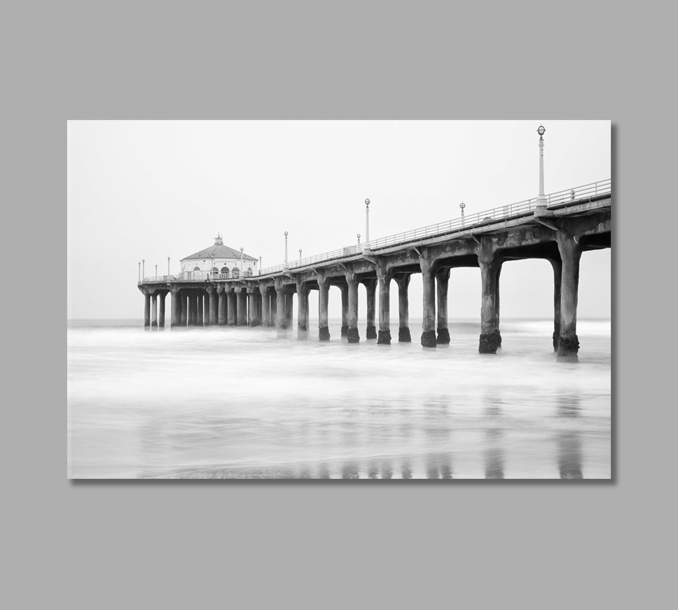 Black and White Manhattan Beach Pier California Canvas Print-Canvas Print-CetArt-1 Panel-24x16 inches-CetArt